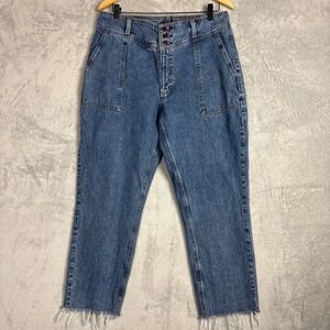 Abercrombie Fitch Mom Jeans Medium Wash Button Fly Raw Hem Women Size 31 Y2K